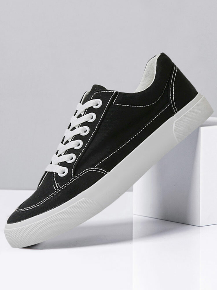 Men Solid Color Lace Up Canvas Daily Sport Casual Skate Shoes