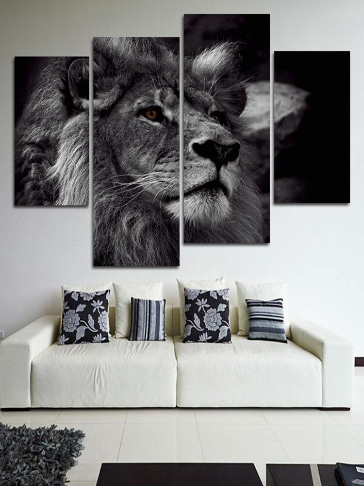 Hand Painted Four Combination Decorative Paintings Lion Head Wall Art For Home Decoration