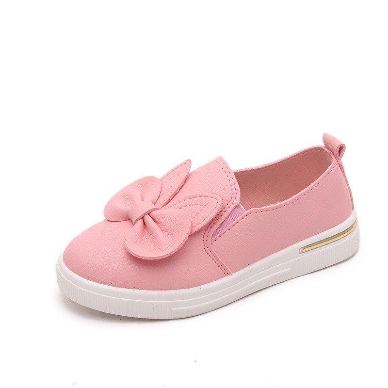 Girls Bowknot Decor Solid Color Slip On Lazy Comfy Flat Shoes