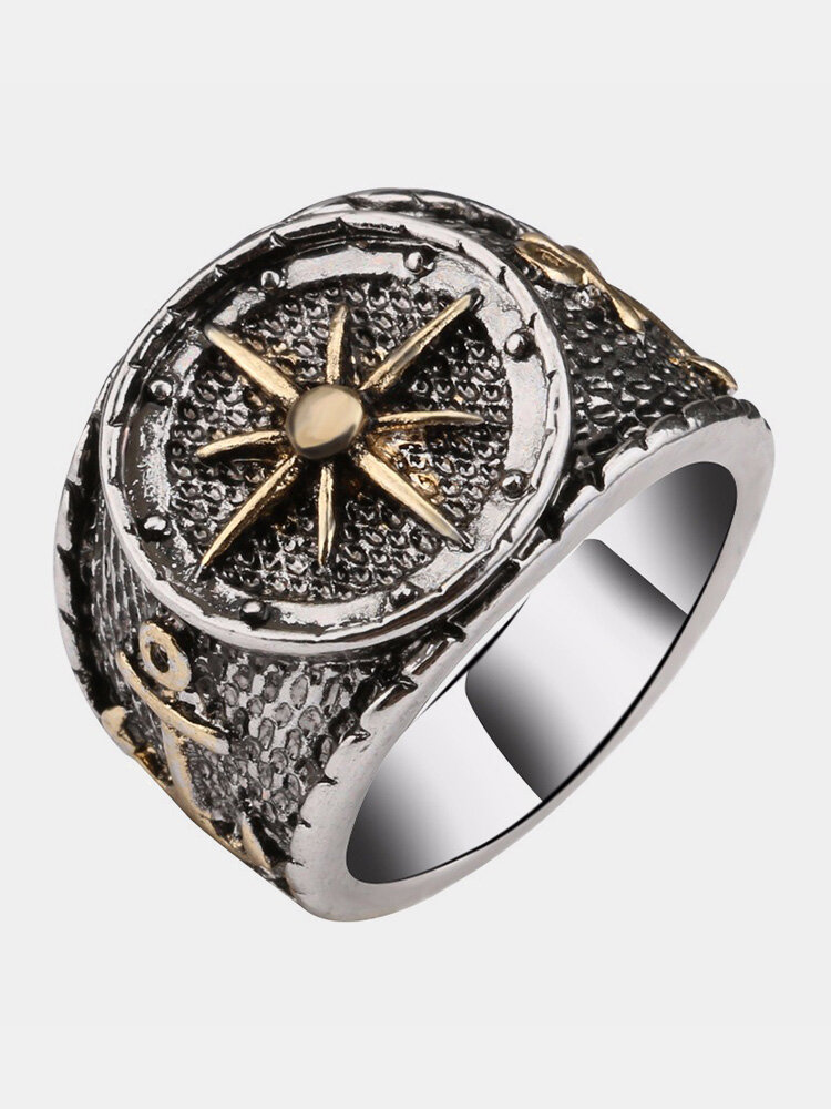 Vintage Finger Rings Antique Silver Astrolabium Compass Pattern Rings Ethnic Jewelry for Men