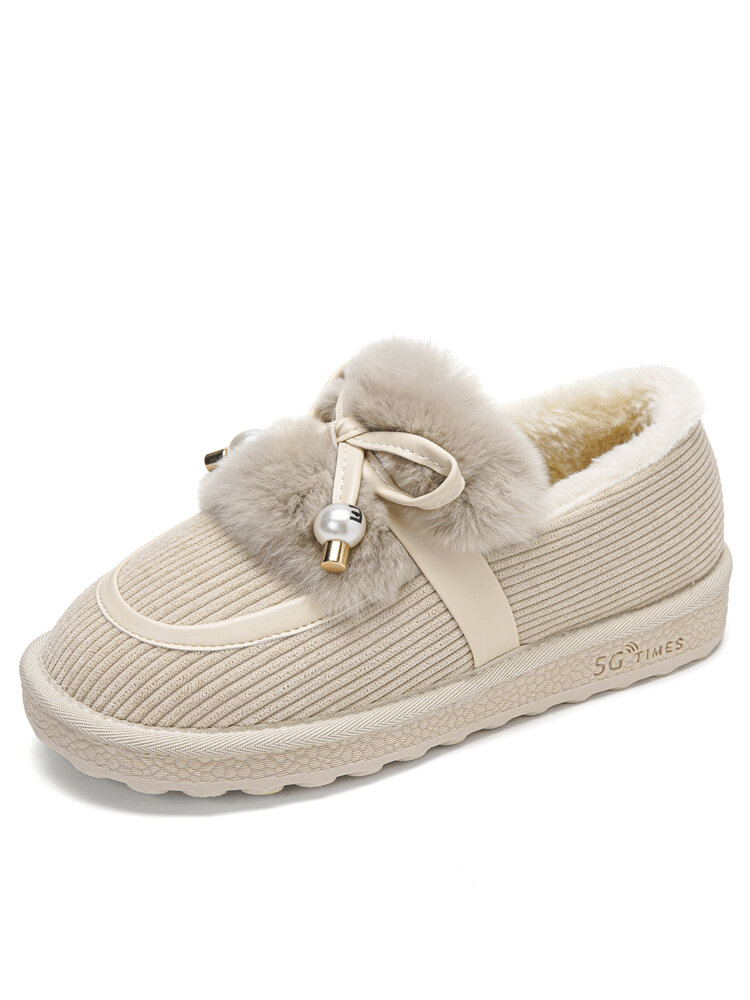 Women Bowknot Embellished Comfy Warm Lined Flat Shoes