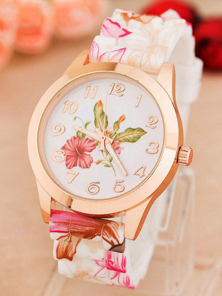 6 Colors Silicone Stainless Steel Women Vintage Watch Decorated Pointer Calico Print Quartz Watch