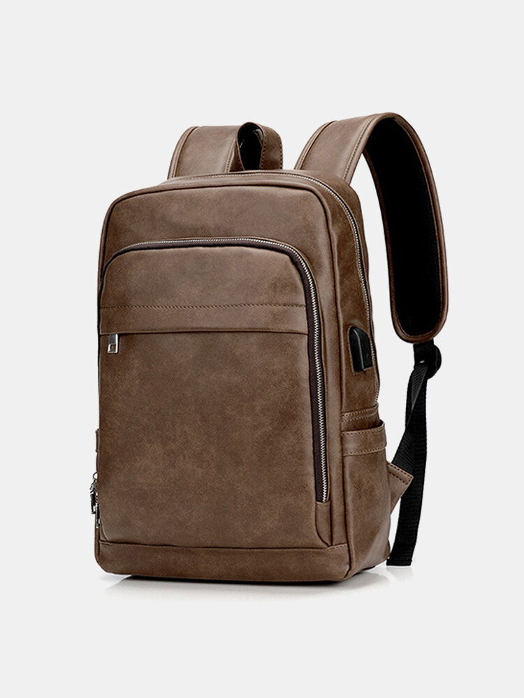 Vintage Faux Leather Laptop Bag Travel Backpack Shoulder Bag For Men