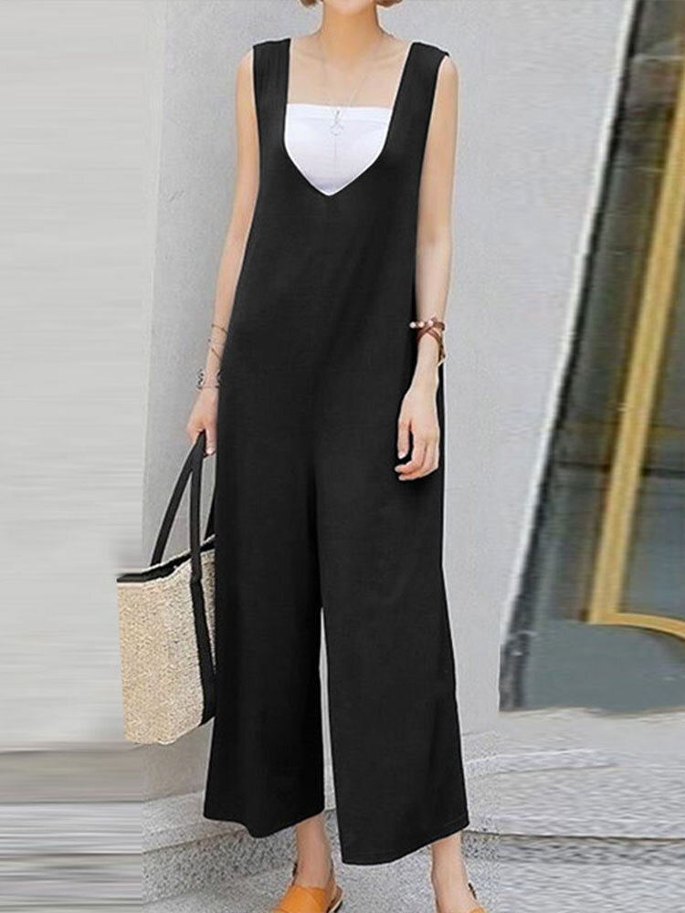 Solid Backless Sleeveless Casual Jumpsuit
