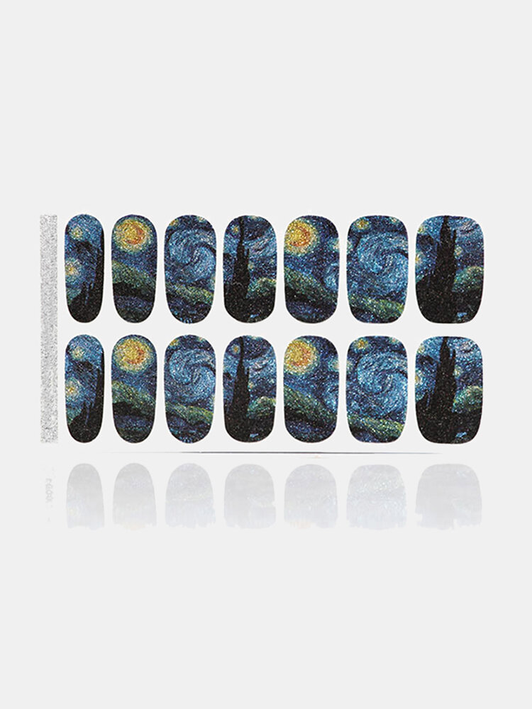 14 Pcs/Set Vernis À Ongles Autocollant Étoilé Sky Nail Sticker Nail Art Décor Full Wraps Manucure
