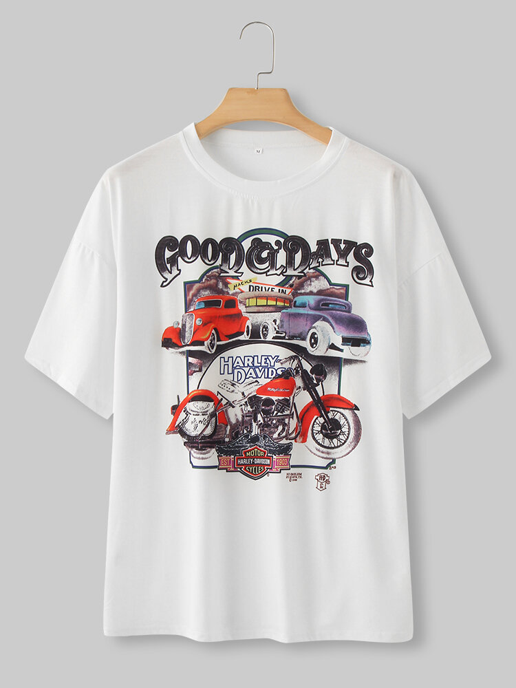 Camiseta de manga curta com letras de carro de desenho animado