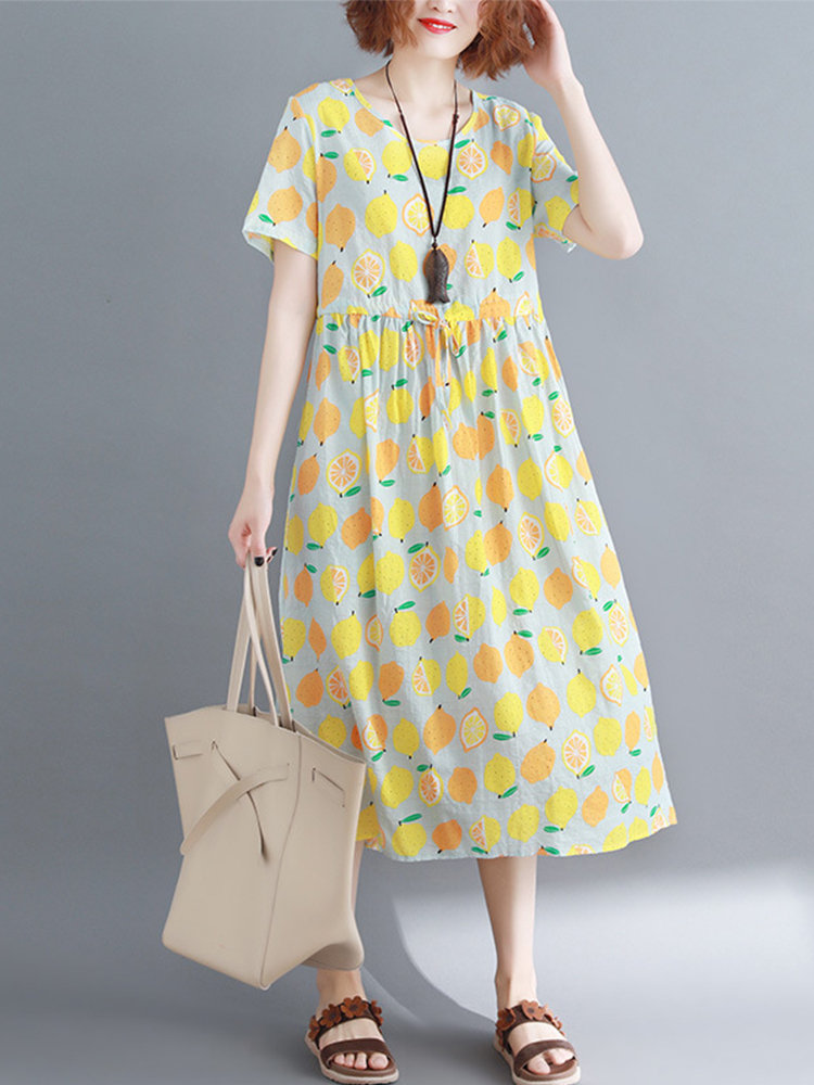Lemon Drawstring A-line Loose Dresses Online - NewChic