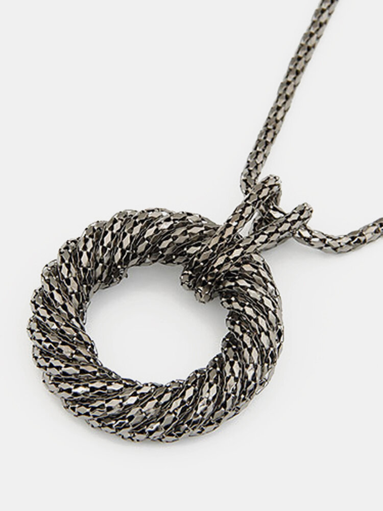 Trendy Pendant Long Necklace Metal Big Circle Ring Pendant Sweater Chain Vintage Jewelry
