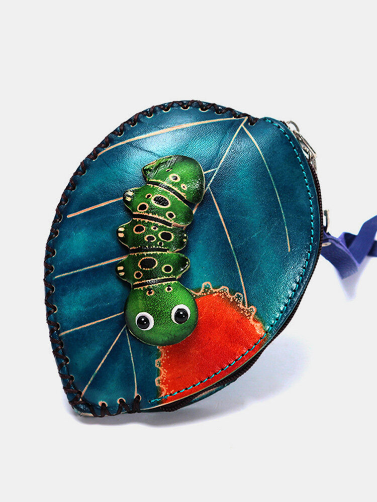 Genuine Leather Leaf Insect Cartoon Personalized Wallet Coin Purse For Women
