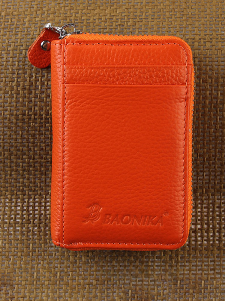 Genuine Leather Multi - card Holder Organ - style Card Bag Zipper Credit Card Wallet