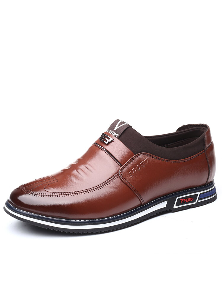 Men Pure Color Comfy Slip-on Slip Resistant Casual Leather Shoes