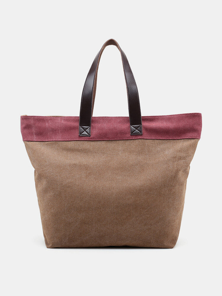 Women Canvas Hitcolor Tote Bag Casual Handbag Shoulder Bag