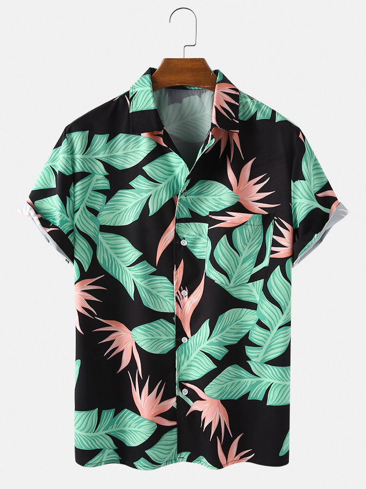 Mens Tropical Floral Print Short Sleeve Breathable Shirts