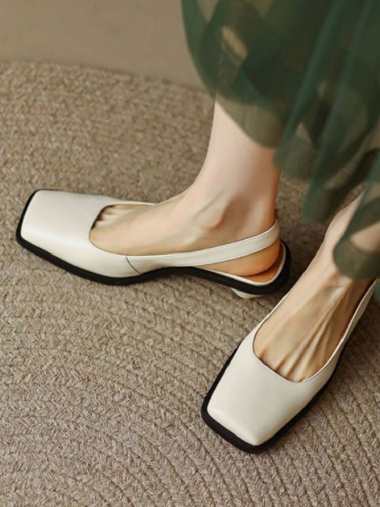 Women Vintage Elegant Dating Shoes Comfy Square Toe Slingback Heels
