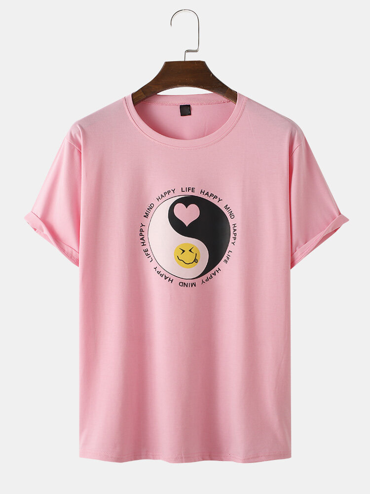 

100% Cotton Mens Funny Yin And Yang Pattern Short Sleeve T-Shirt, Black;white;pink