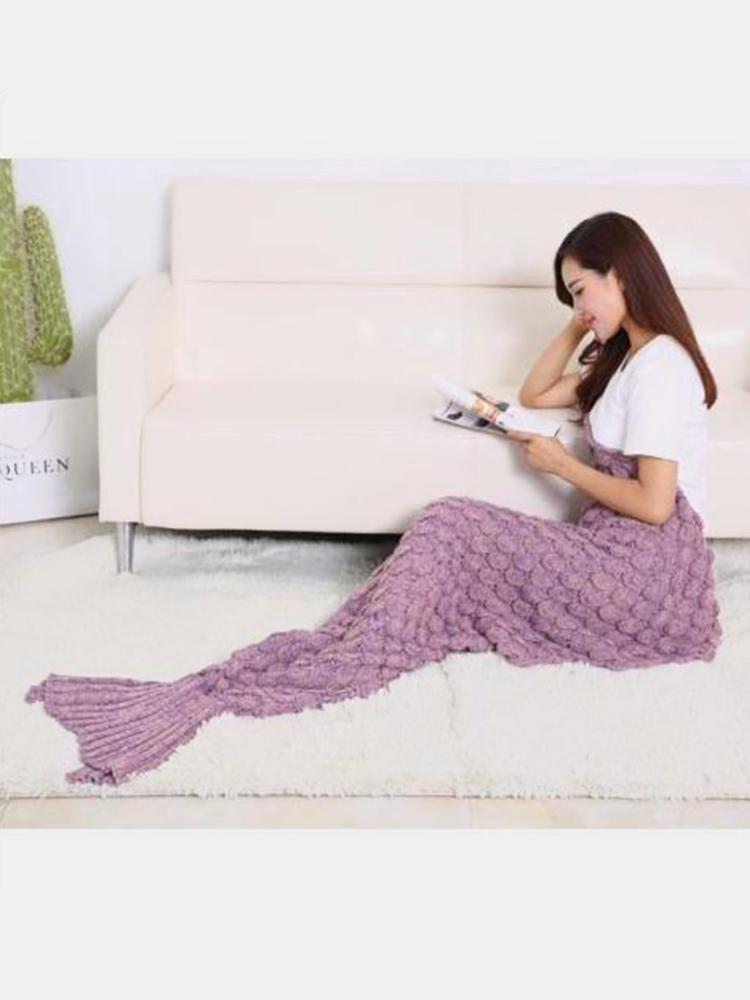 195x90cm Yarn Knitted Mermaid Tail Blanket Handmade Crochet Throw Super Soft Sofa Bed Mat