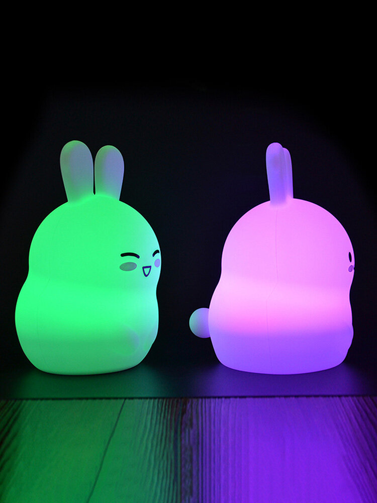 Rechargeable Rabbit Silicone Night Light Sensitive Tap/Remote Control Bedside Lamp Home Decor