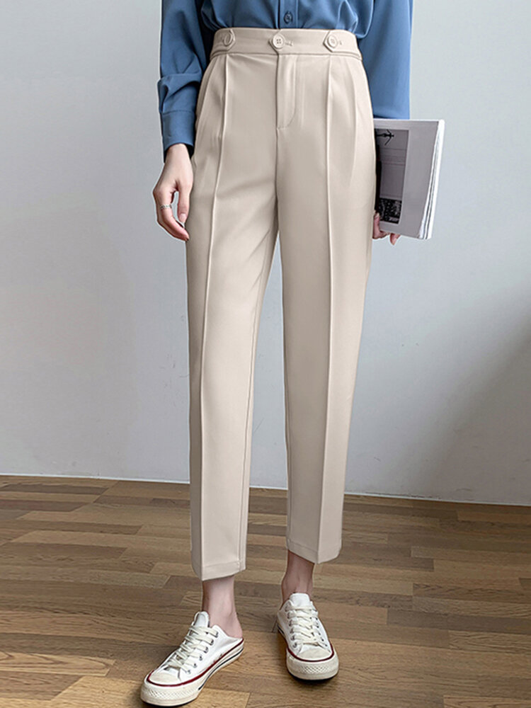 Gorgeous ZANZEA Solid Pocket Zip Front Crop Pants For Women - NewChic
