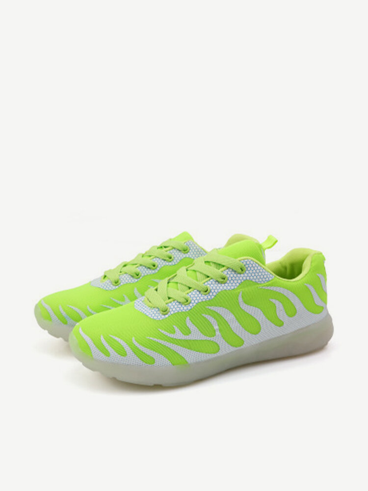 

Men And Women Lovers Shoes Fluorescent Light Up Sneaker Lace Up Casual Running Shoes, Green;black