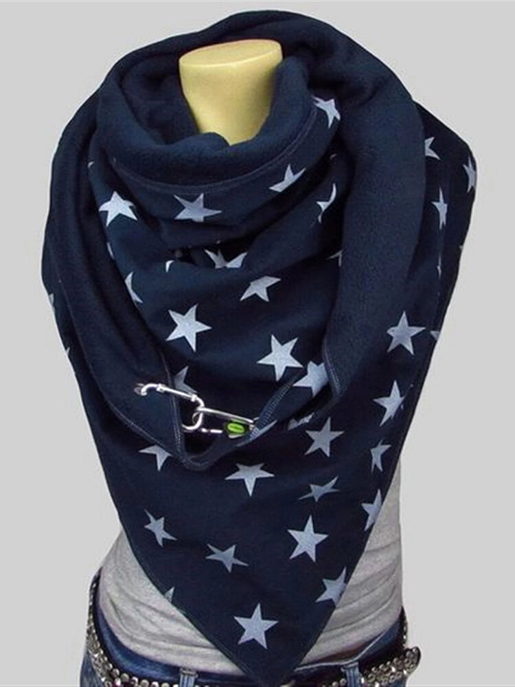 Women Five-pointed Star Pattern All-match Thick Warmth Shawl Printed Scarf