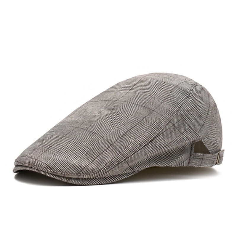 

Retro Beret Hat Outdoor Leisure Mothproof Visor Cotton Plaid Stripe For Man, Grey;coffee;navy