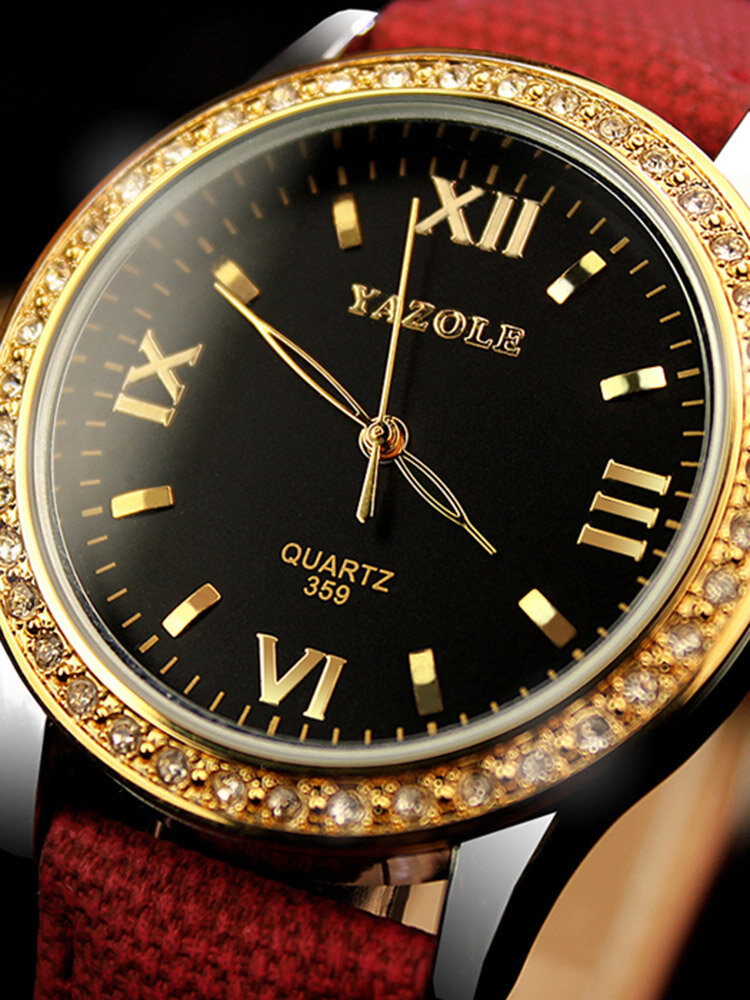 YAZOLE Women's Watches Diamond Gold Watches Luxury Quartz Leather Clock Watches for Women