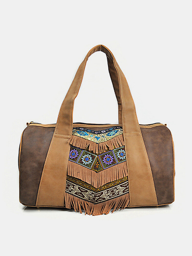 Brenice Embroidery Flower Tote Handbags Vintage Tassel Shoulder Crossbody Bags