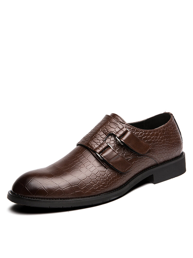 

Men Comfy Embossed Non Slip Soft Hook Loop Business Casual Gentle Shoes, Black;brown