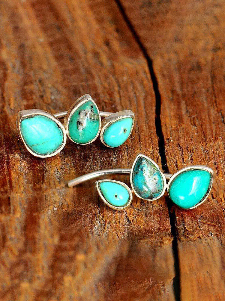 

Vintage Turquoise Earrings Drop-Shaped Hippie Reptile Natural Stone Ear Stud, Silver