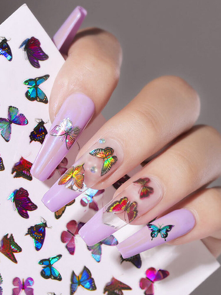 3D Waterproof Butterfly Nail Art Stickers Cute Simulation Laser Watermark Manicure Decorations Stickers