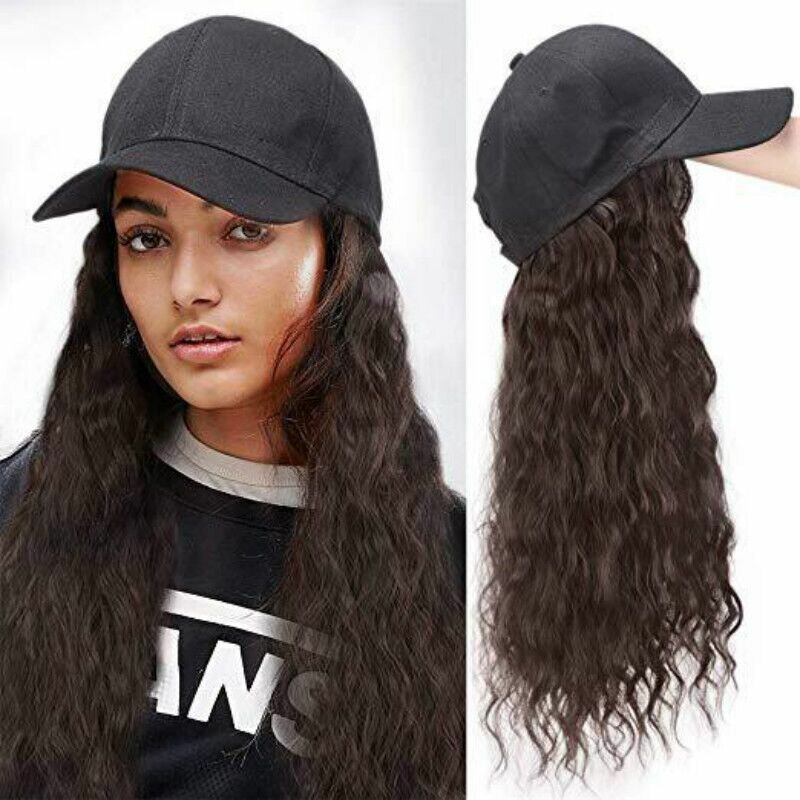 Fashionable Big Wave Sun Hat Long Curly Hair Natural Connection Synthetic Hat Wig