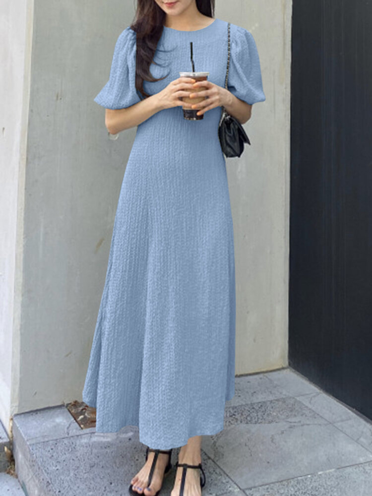 Leisure Solid Knotted Round Neck Half Sleeve Maxi Dress