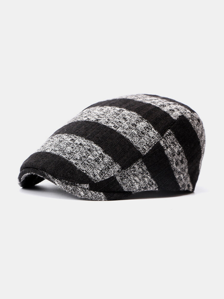 Men Cotton Stripes Pattern Sunvisor Casual Fashion Forward Hat Beret Hat Flat Cap