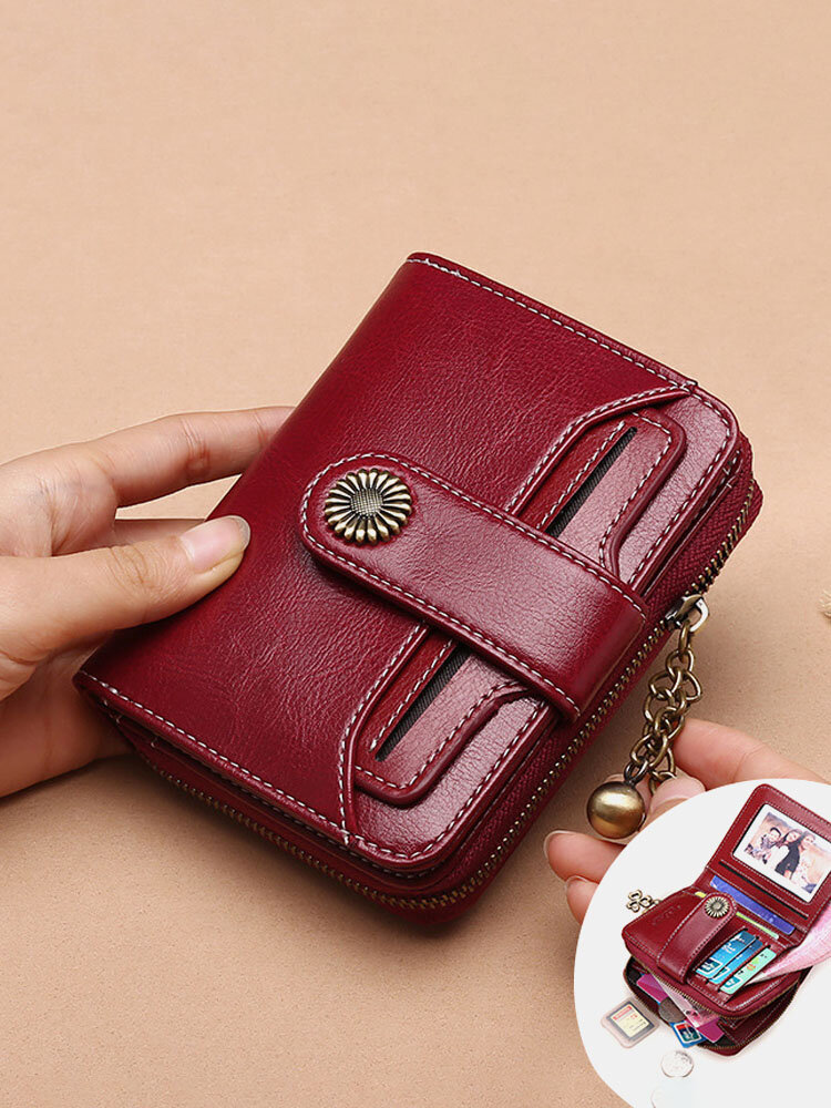 Genuine Leather Retro Bifold Small Short Wallet Card Holder Purse For Women