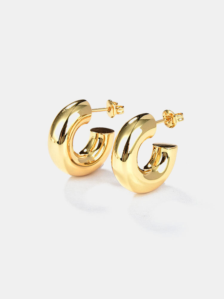 Trendy Simple Geometric C-shaped Copper Plated 18K Gold Hoop Earrings