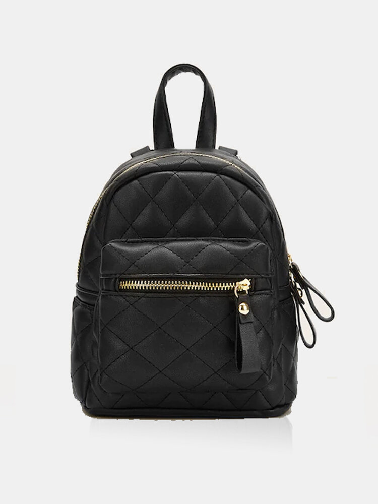 Women Dual Use Quilted Zipper Simple Mini Backpack