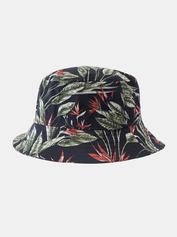 Unisex Cotton Plants Printing Holiday Style Fashion Outdoor Sunshade Bucket Hat