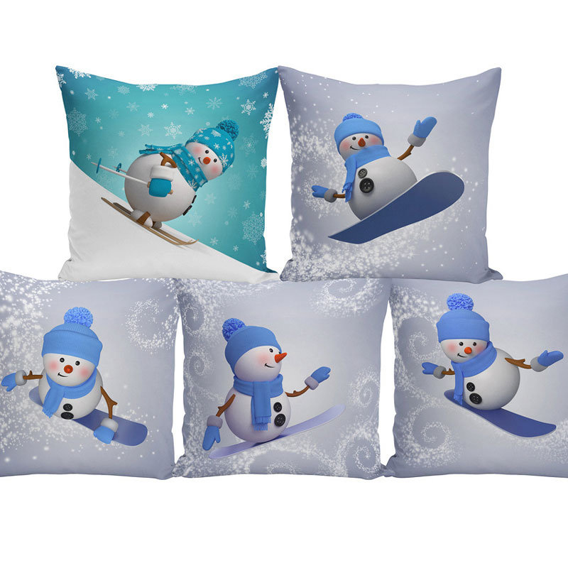 Happy New Year 3D Snowman Christmas Pillow Cover Cushion Cover Polyester Pillow Case Decor For Home