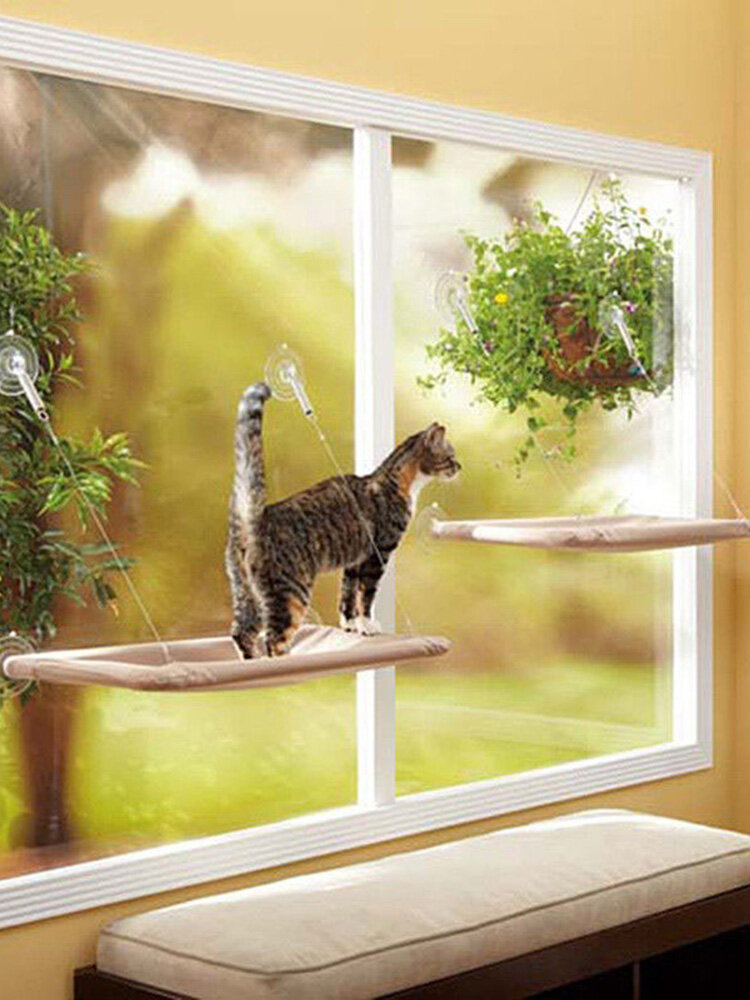 20KG Cat Hammock Window Mounted Cat Hammock Pet Hanging Bed Wood Shelf Seat Pet Climbing Toys Cat Lounger Soft Warm Bed