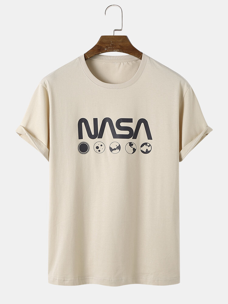 Mens 100% Cotton NASA & Planet Print Short Sleeve T-Shirt
