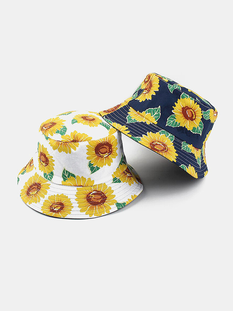 Cotton Printed Sunflower Fisherman Hat Double-sided Wear Basin Hat Men's Sunscreen Buket Hat