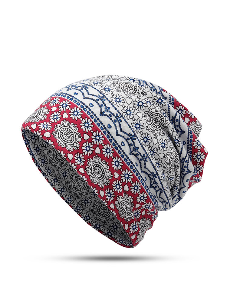 Women Men Warm Wild Useful Print Cotton Beanie Hat Outdoor Windproof For Both Head And Neck Warm Hat