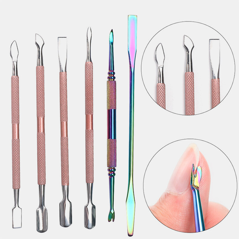 

Double Head Nail Art Tools Rose Gold Colorful Steel Push Dead Skin Fork Tweezers Manicure Tools