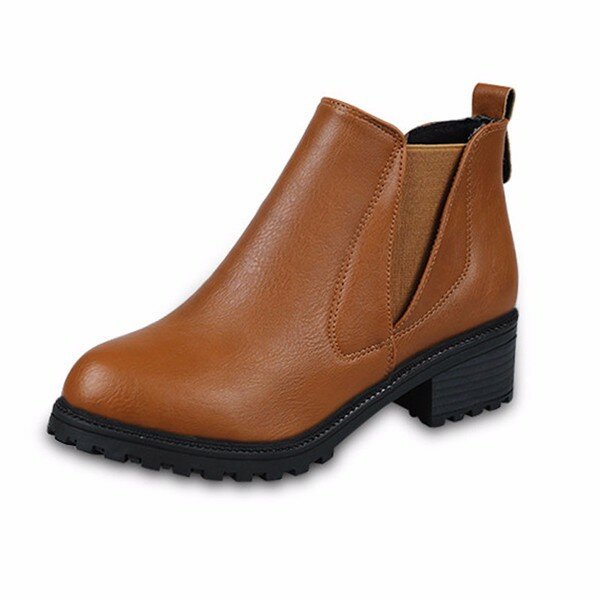 Pure Color Square Heel Ankle Slip On Zipper Casual Boots