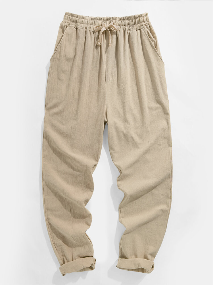 Mens Solid Color Plain Drawstring Elastic Waist Pants With Pocket