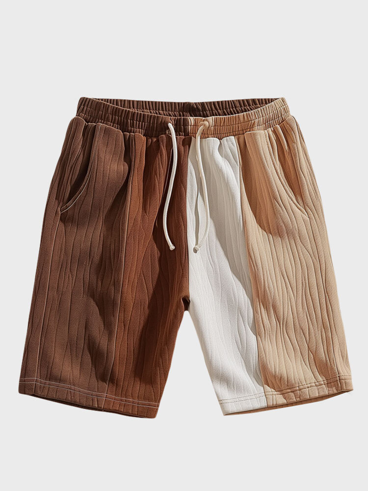 

Mens Solid Color Patchwork Drawstring Shorts, Brown