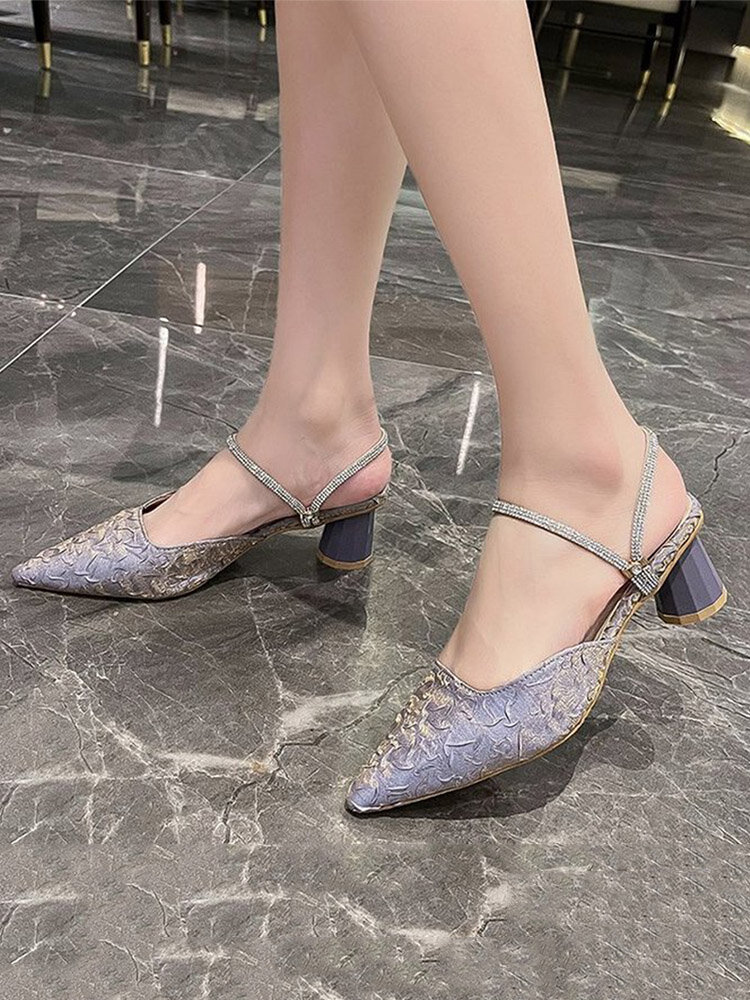 Women Two Ways Luxury Evening Party Shoes Elegant Rhinestone Slingback Heels