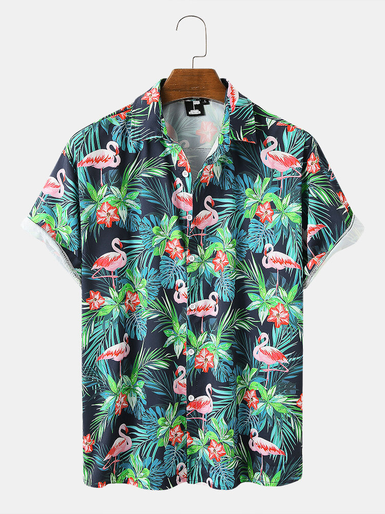Men Flamingo Print Beach Quick Dry Shirt