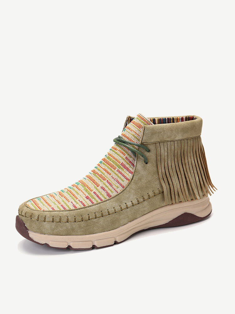 LOSTISY Tassel Stitching Colorful Stripe Outdoor Slip Resistant Ankle Boots