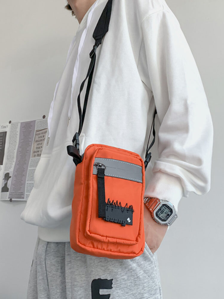 Men Nylon Reflective Design Large Capacity Crossbody Bag Lightweight Phone Bag Shoulder Bag